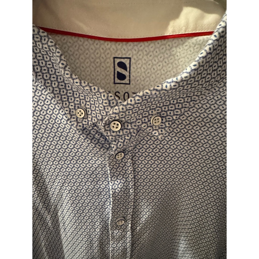Desoto Mens Blue White Geometric Print Short Sleeve‎ Button Down Shirt XXL